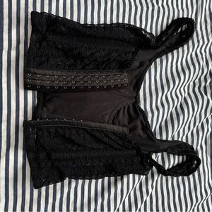 Simons Black Lace Hook-Front Bodysuit